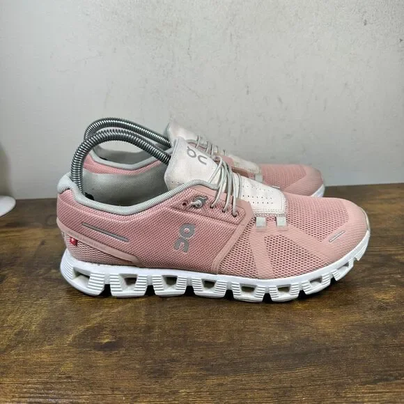 On Running Women's Athletic Shoes in Pink and White - Picture 1 of 9